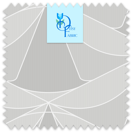 Swooping gray Art Deco design over a pin stripe backdrop with gray accents.